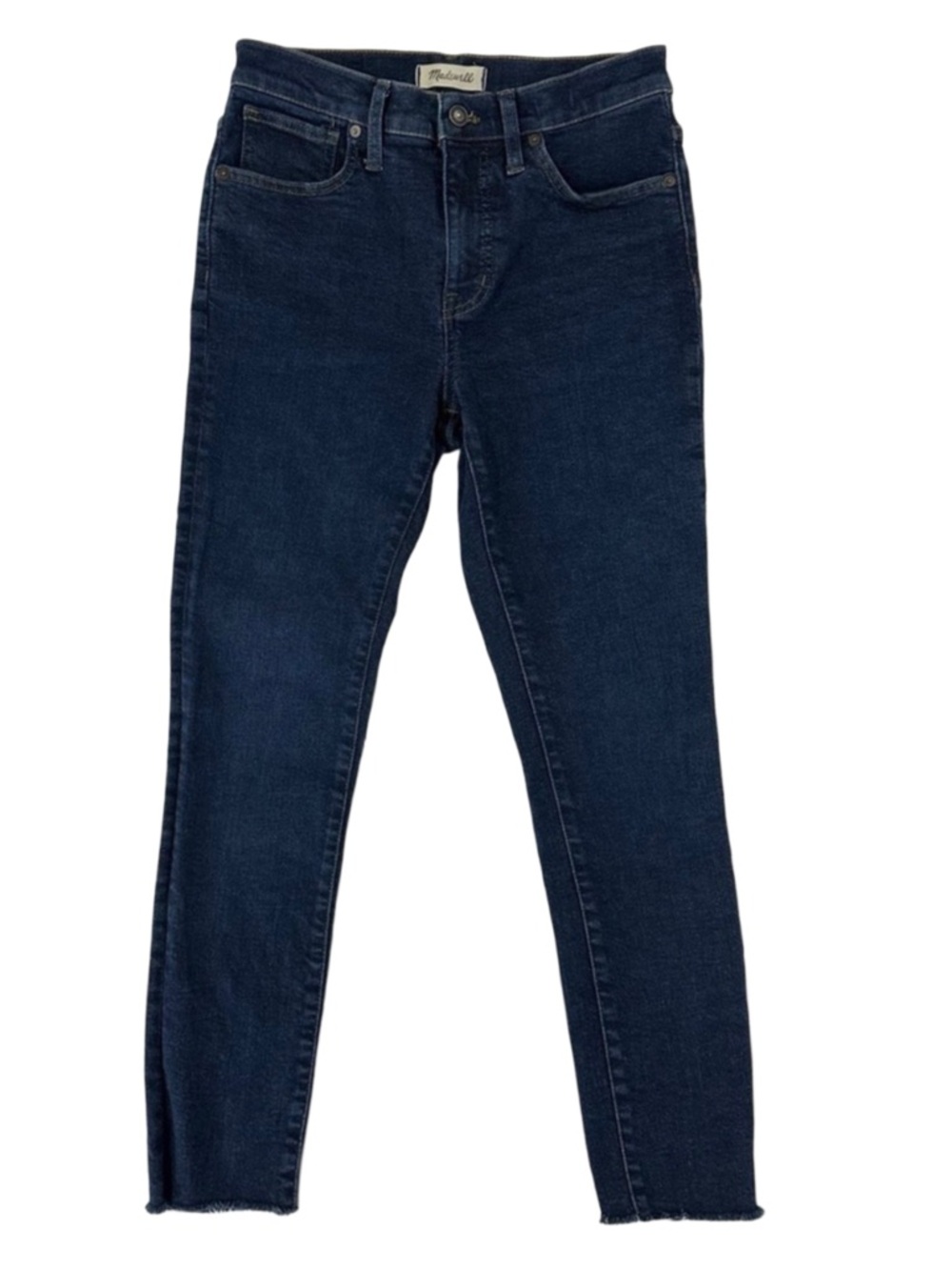 Madewell 9” Mid-Rise Skinny Jeans Size 27 Dark Wash Raw Hem Stretch Denim